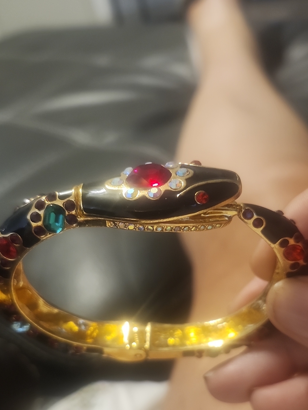 Gold-Tone Multicolor Enamel Snake Bangle Bracelet - Women Jewelry